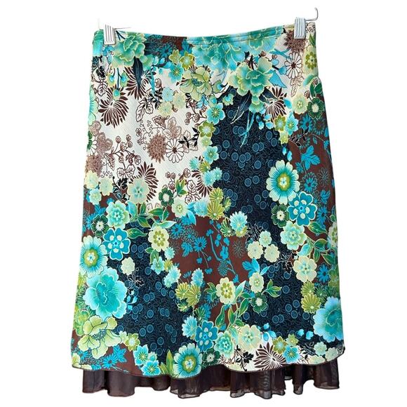 VTG Wrapper Y2K Stretch Sheer Lettuce Hem Floral Knit Knee Length Skirt Sz S - Picture 2 of 7